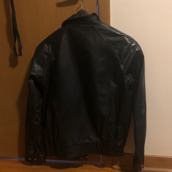 Classic Black Leather Bomber Jacket - Picture 2 of 3